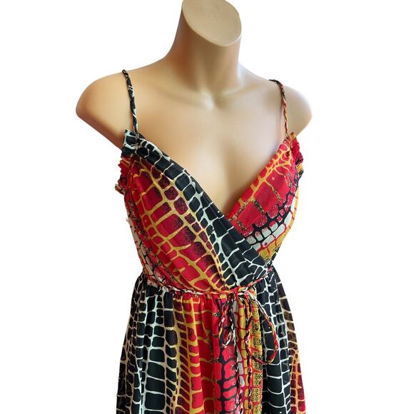 Muse BOSTON PROPER Size 6? Snakeskin Animal Print PADDED BRA Maxi Dress Red $169 - Picture 2 of 12